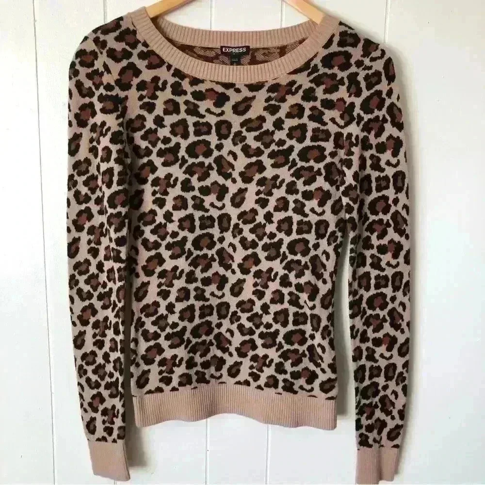 Express Leopard Printed Cotton Top Sweater Size SP